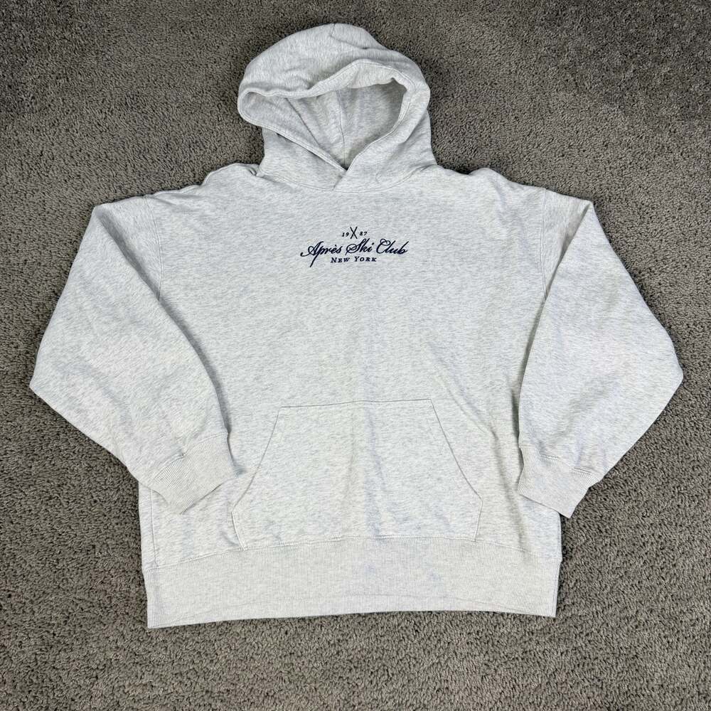 Hollister Hoodie Teens XS Gray Apres Ski Club Pullover Fleece Logo Embroidered
